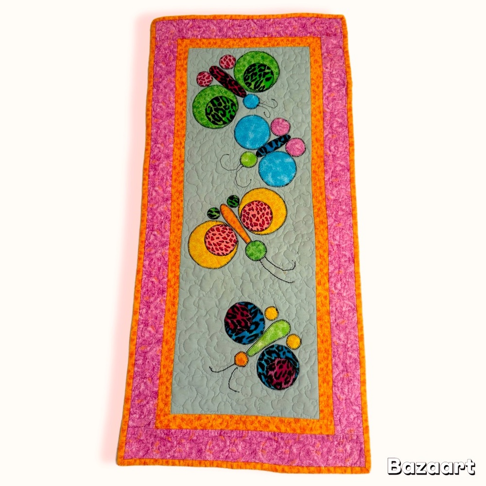 Hand Made Quilted Table Runner/ Topper /Mat ~ Multi Color  Butterflies